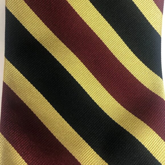Vintage Huntington Stripe Tie Pure Silk Black Gold Burgundy Made in USA Rep Tie - Picture 2 of 5